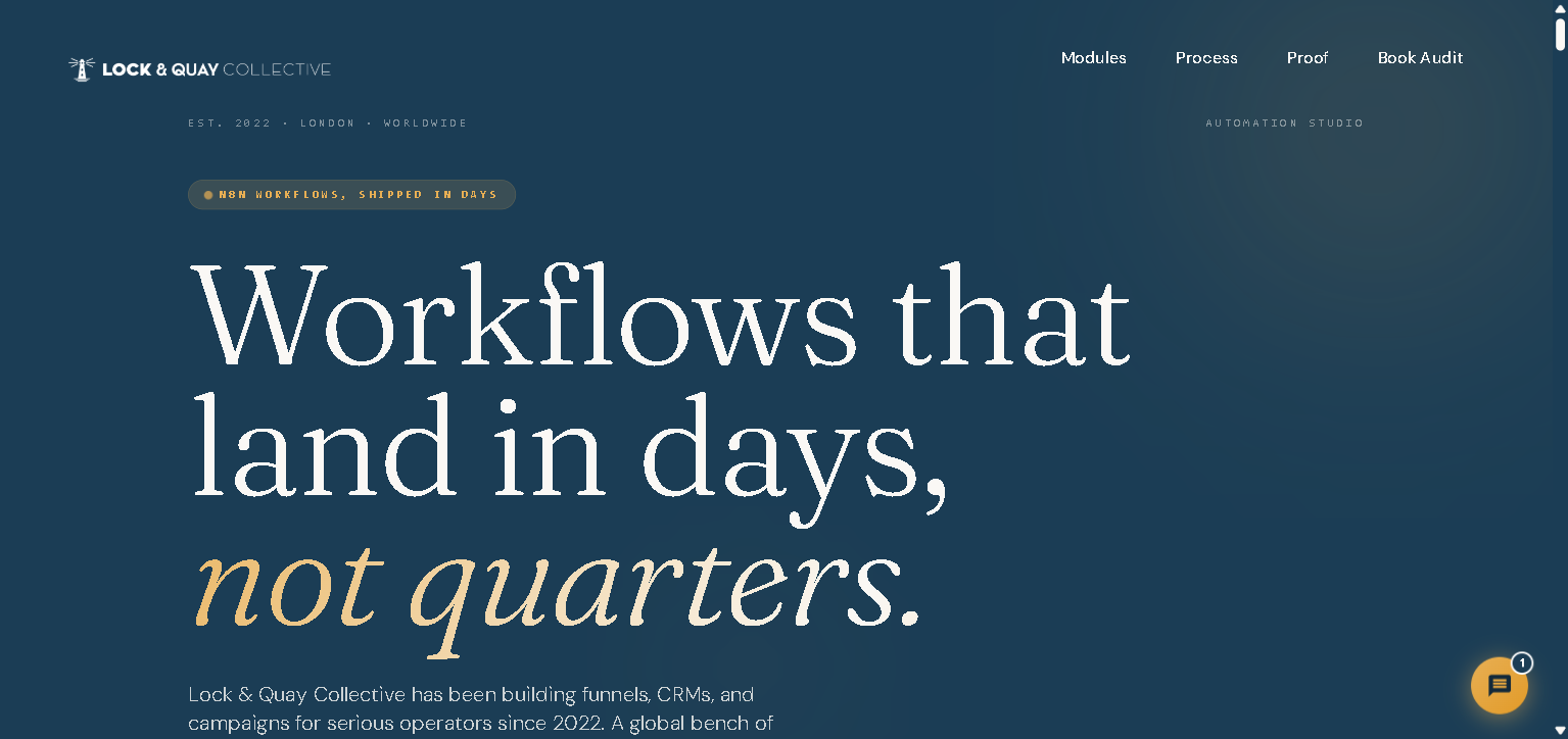 Lock & Quay Collective · workflows that land in days, not quarters